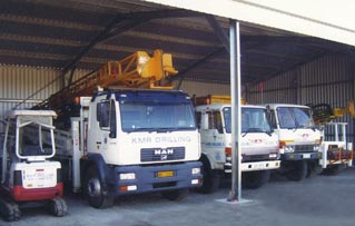 Some of KMR Drilling's fleet of vehicles and equipment